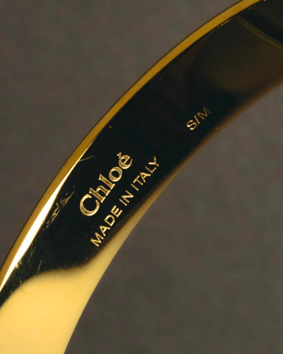 "Chloé" 2010's Gold tone pearl hinged cuff bracelet