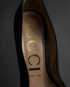 "GUCCI" Michele design ribbon crystal buckle pumps