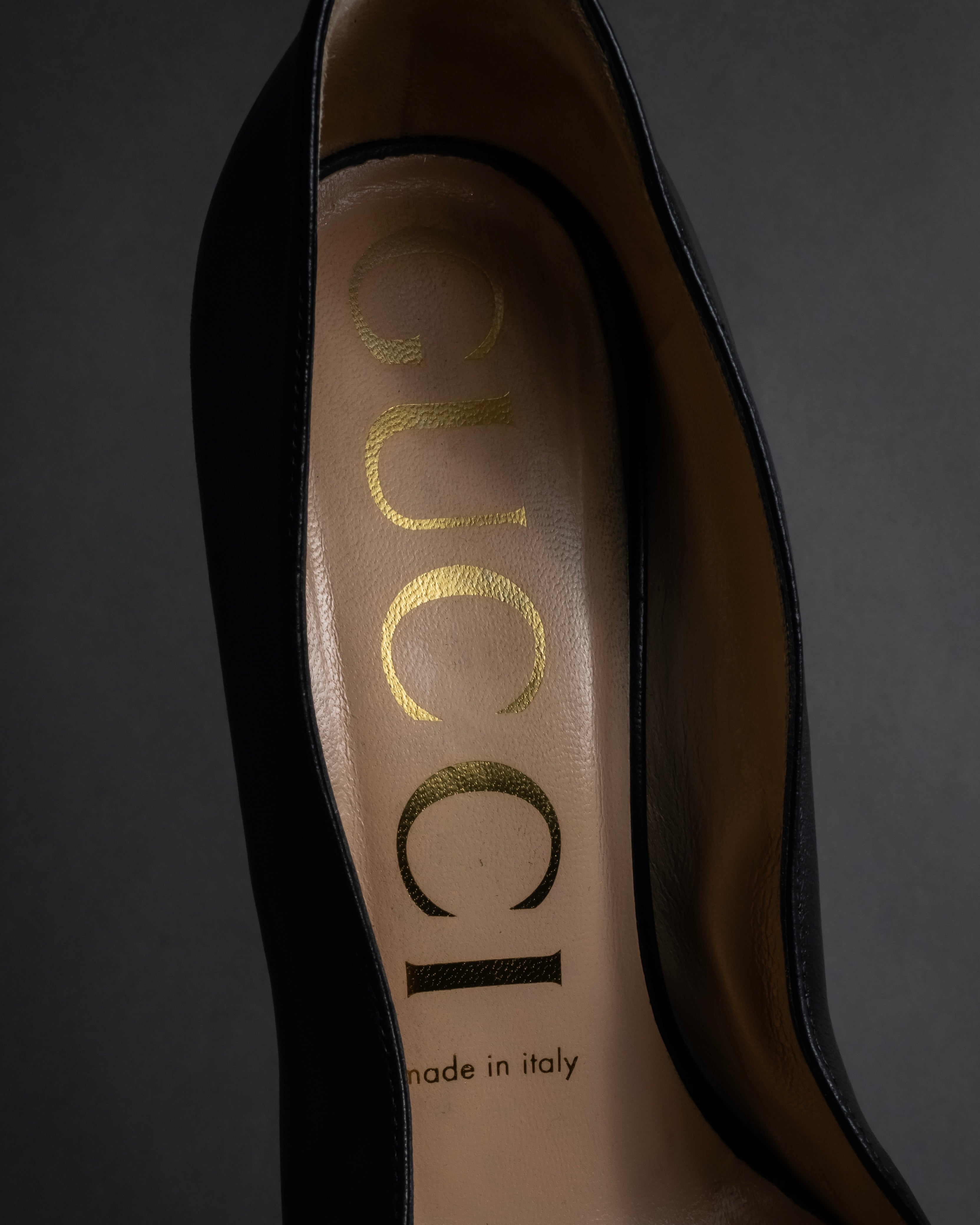 "GUCCI" Michele design ribbon crystal buckle pumps