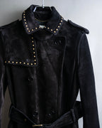 "Saint Laurent" 19AW gold studs design suede long coat