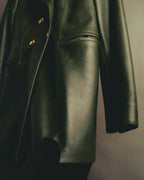 -SPECIAL- “LOEWE” 80’s-90’s Gold buttoned olive leather double-breasted tailored jacket