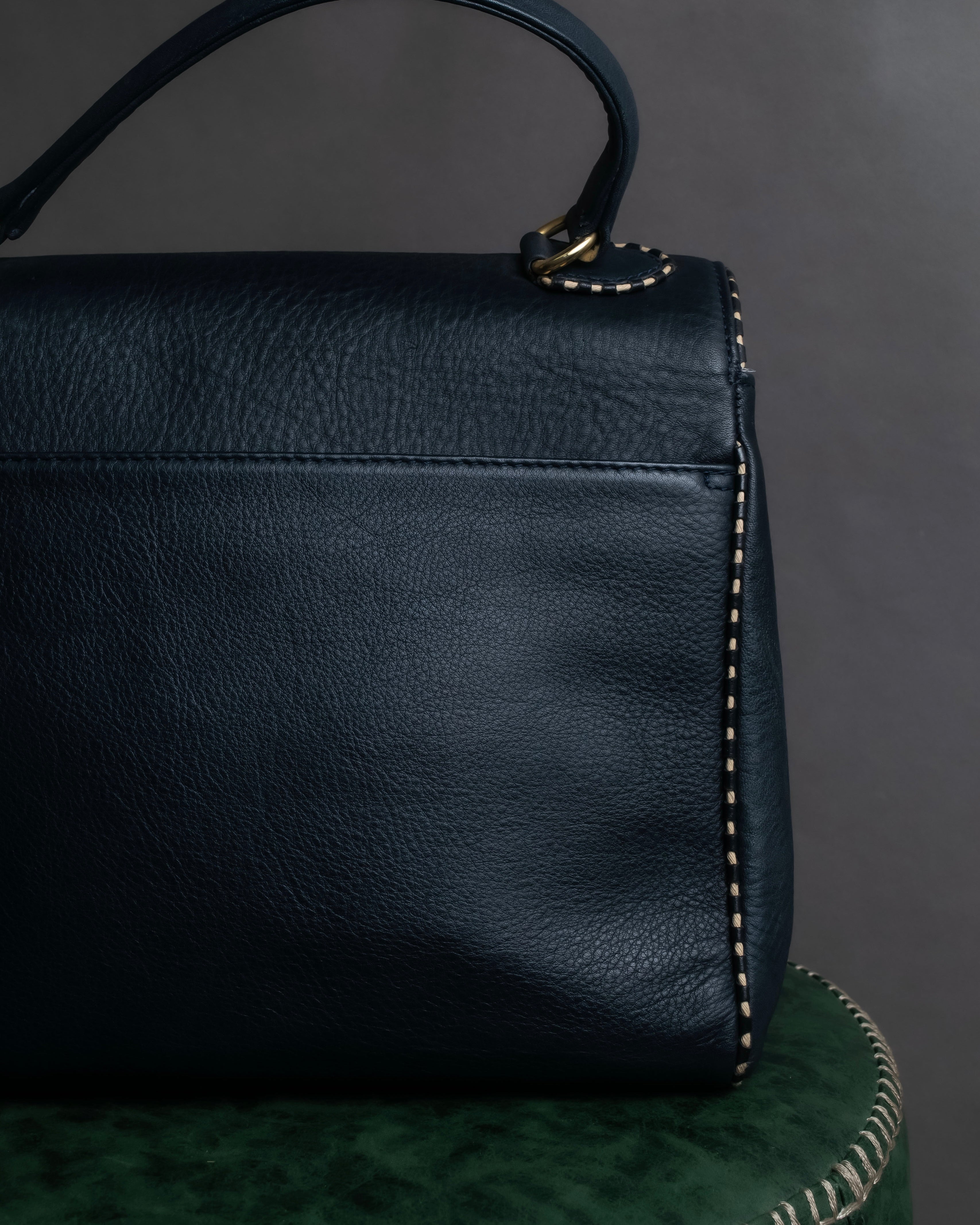 "Valentino Garavani" Saddle stitch design grain leather hand bag