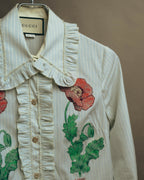 -SPECIAL- “GUCCI” 2017-2019 Floral embroidered ruffled striped shirt