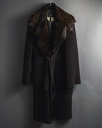 "FENDI" 90’s-00’s Sculptural belted leopard cat fur collar alpaca coat