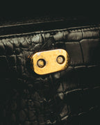 -SPECIAL- “Yves Saint Laurent” 80’s-90’s Crocodile embossed lace-up handbag