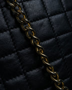 "CELINE" 80's-90's Crest metal fittings design quilted leather bag