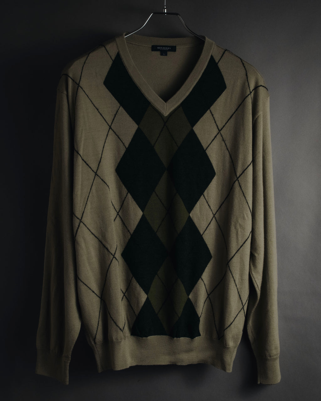 "BURBERRY" 00’s classic argyle v-neck wool knit