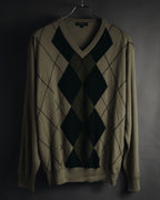 "BURBERRY" 00’s classic argyle v-neck wool knit