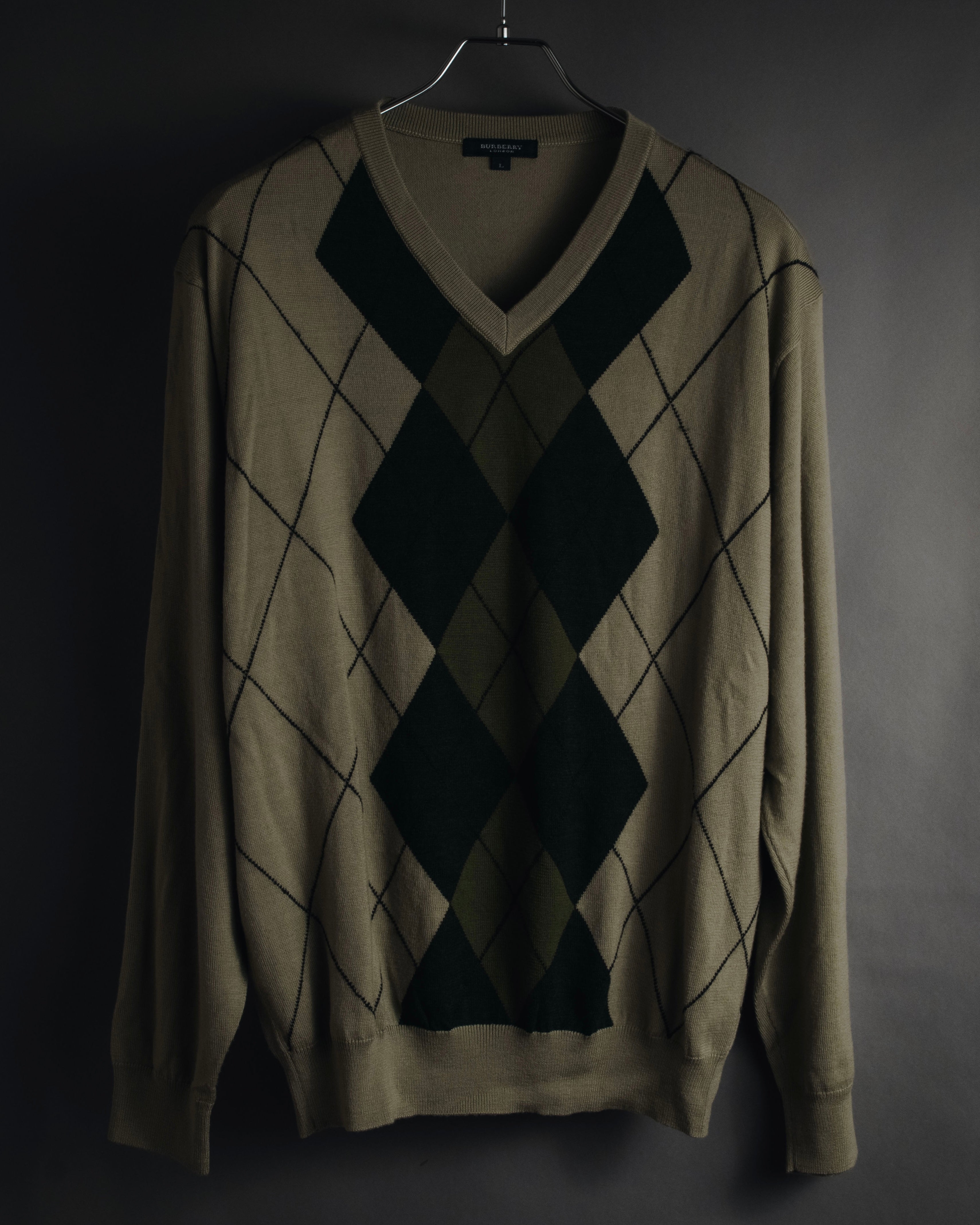 "BURBERRY" 00’s classic argyle v-neck wool knit
