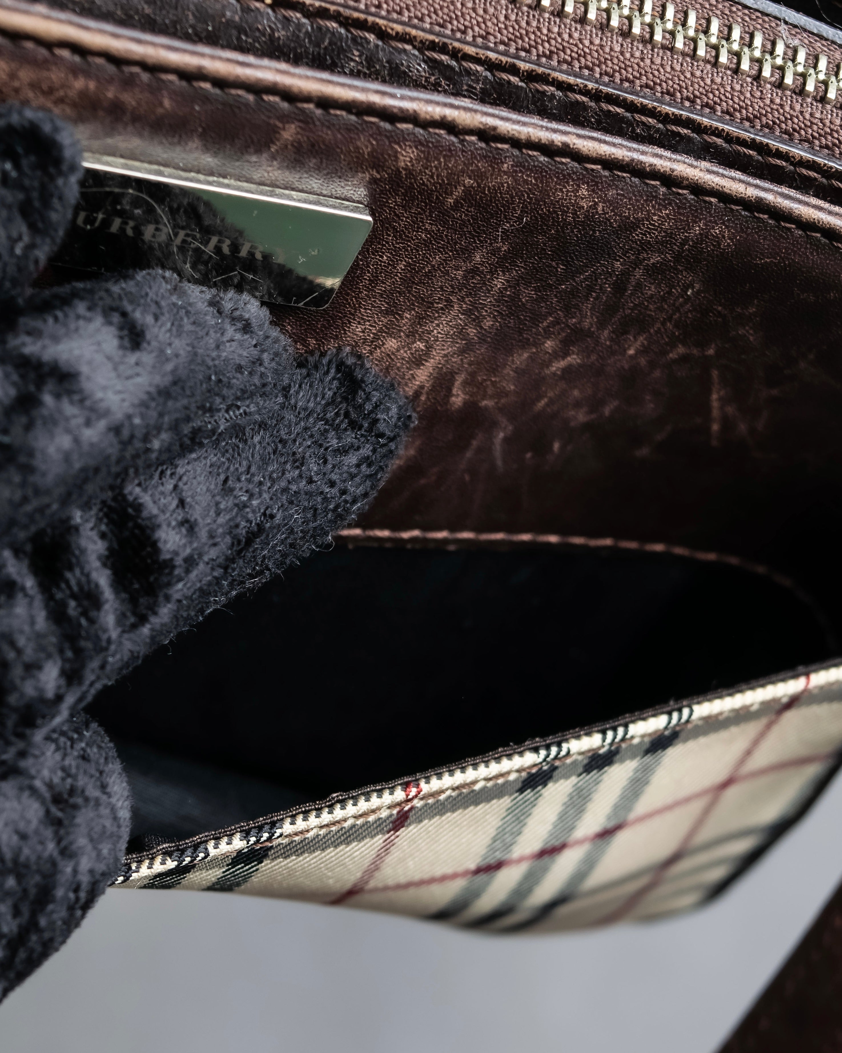 "BURBERRY" Nova check pattern leather combination shoulder bag