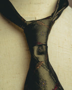 "Yves Saint Laurent" 80's-90's Olive silk jacquard necktie