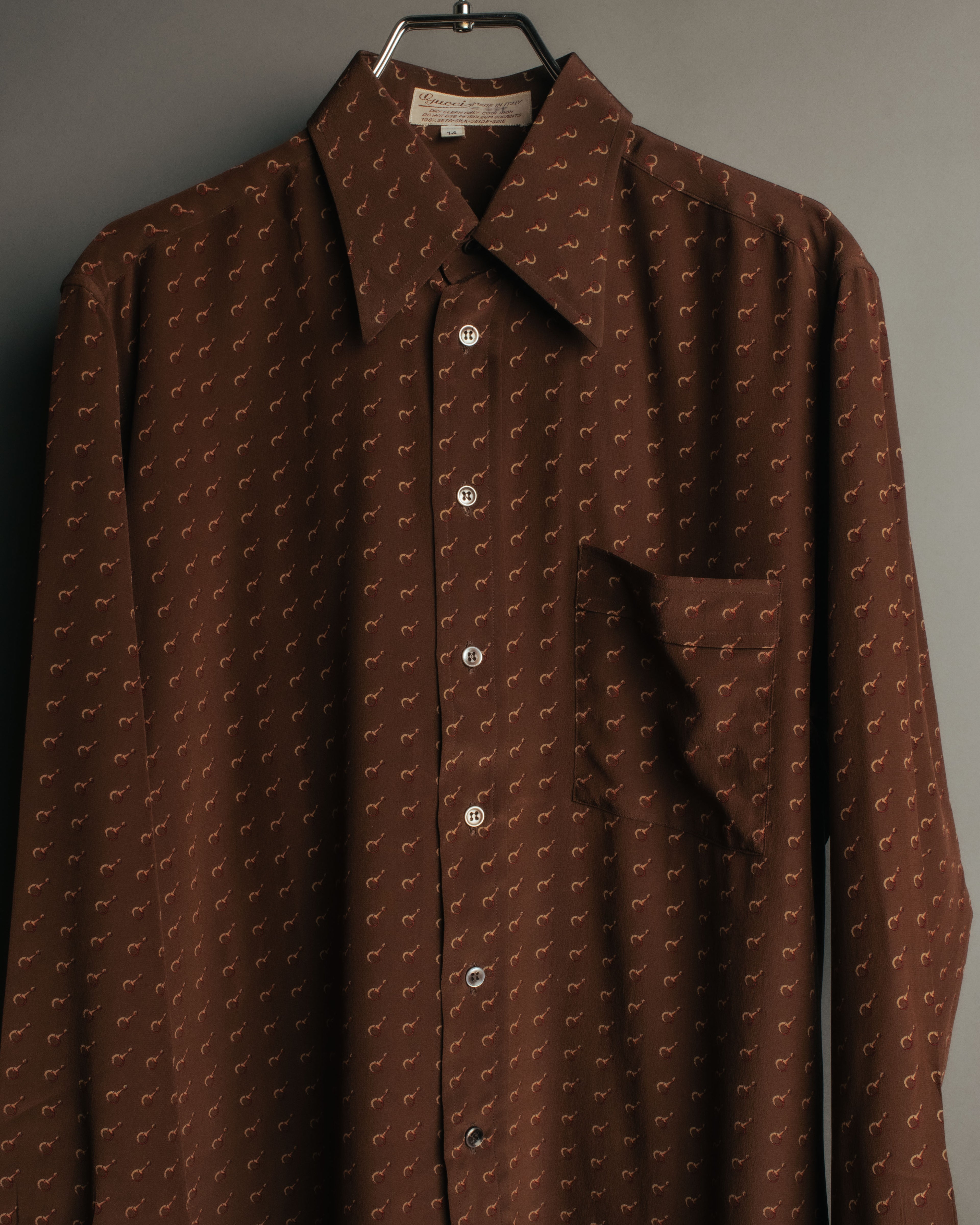 “GUCCI” 70’s horsebit monogram silk shirt