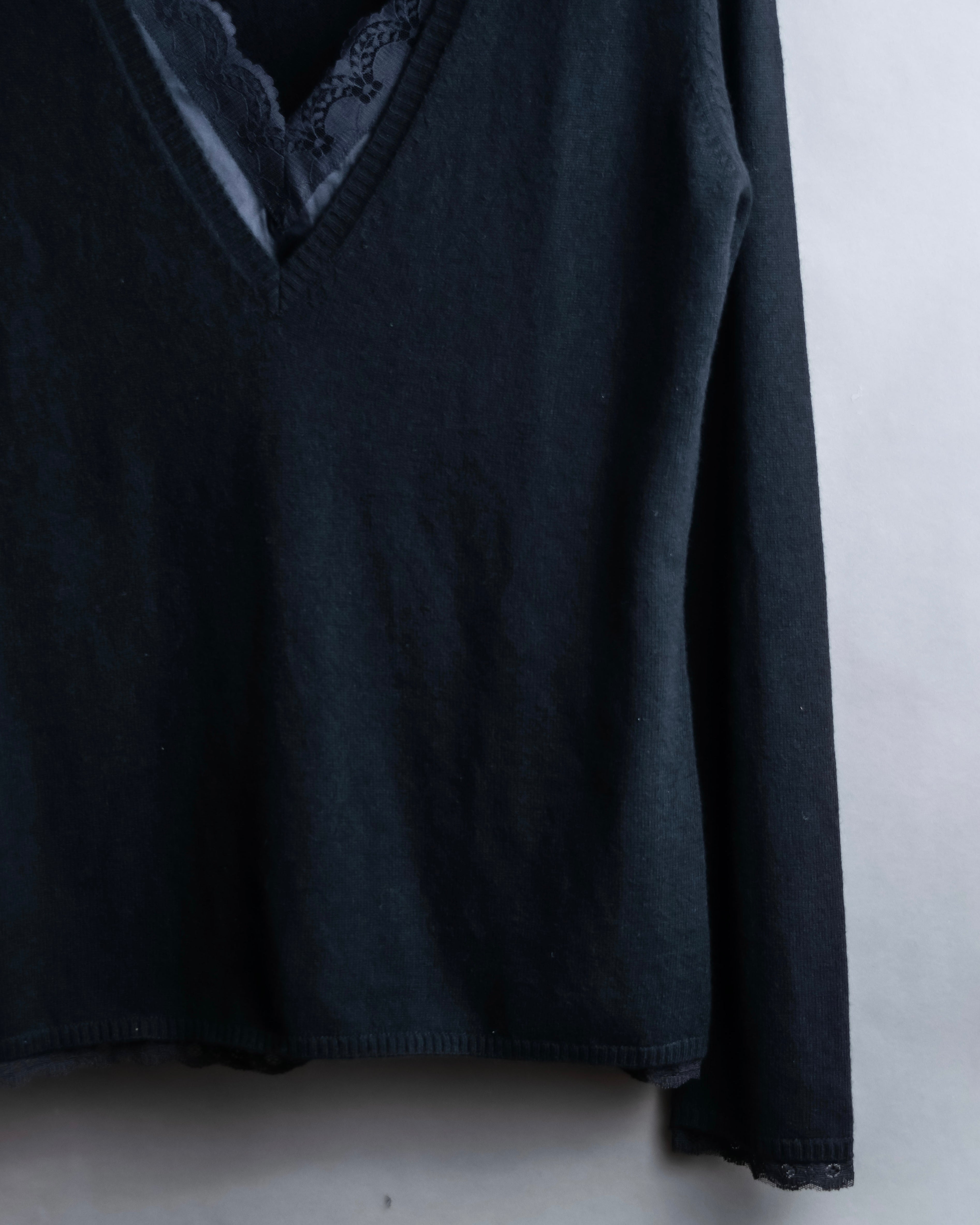 "DOLCE & GABBANA" Lace layered design V-neck knit