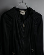 "CELINE" Gathered design hooded double zipper dress