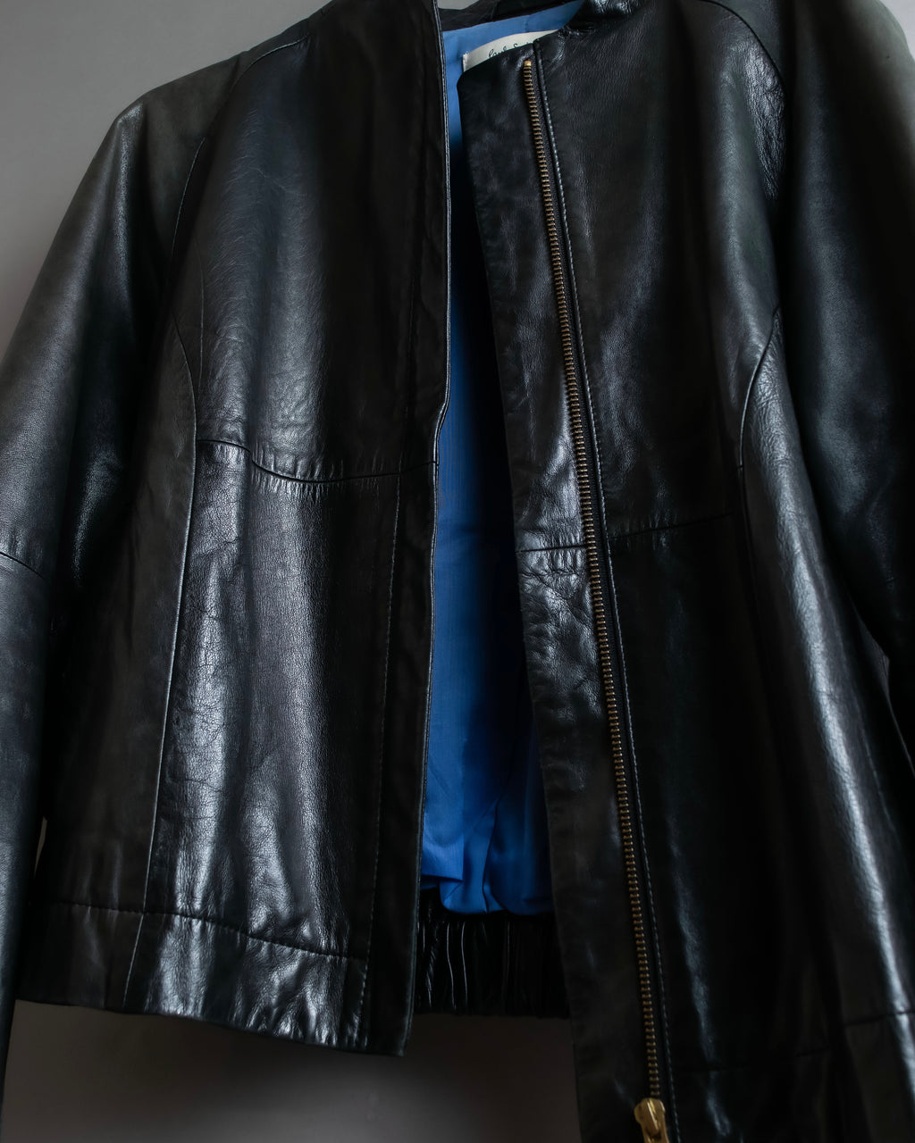 "PAUL SMITH" 100% sheep skin no collar leather jacket