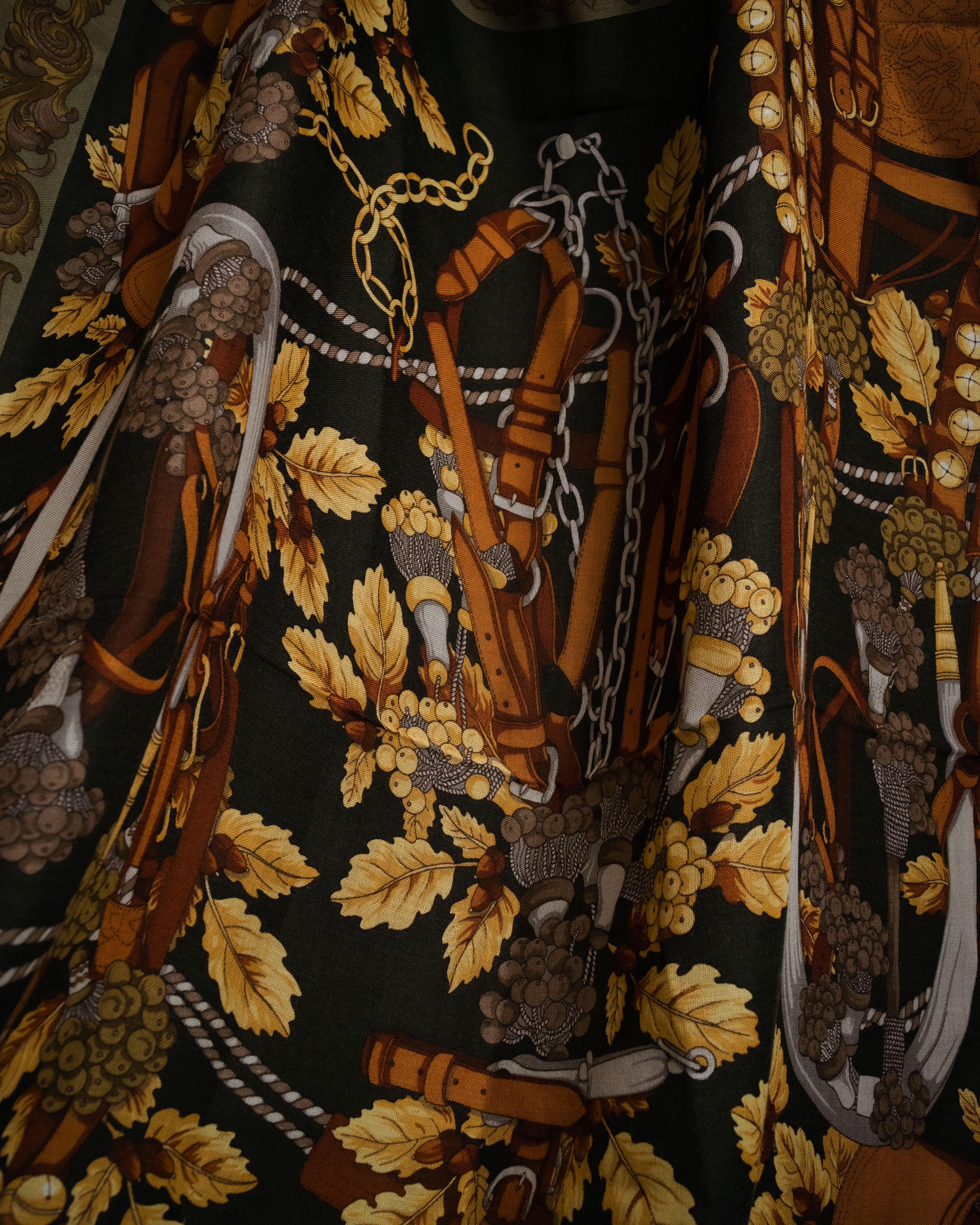 “LOEWE” 90’s–00’s Equestrian motif wool silk fringe scarf