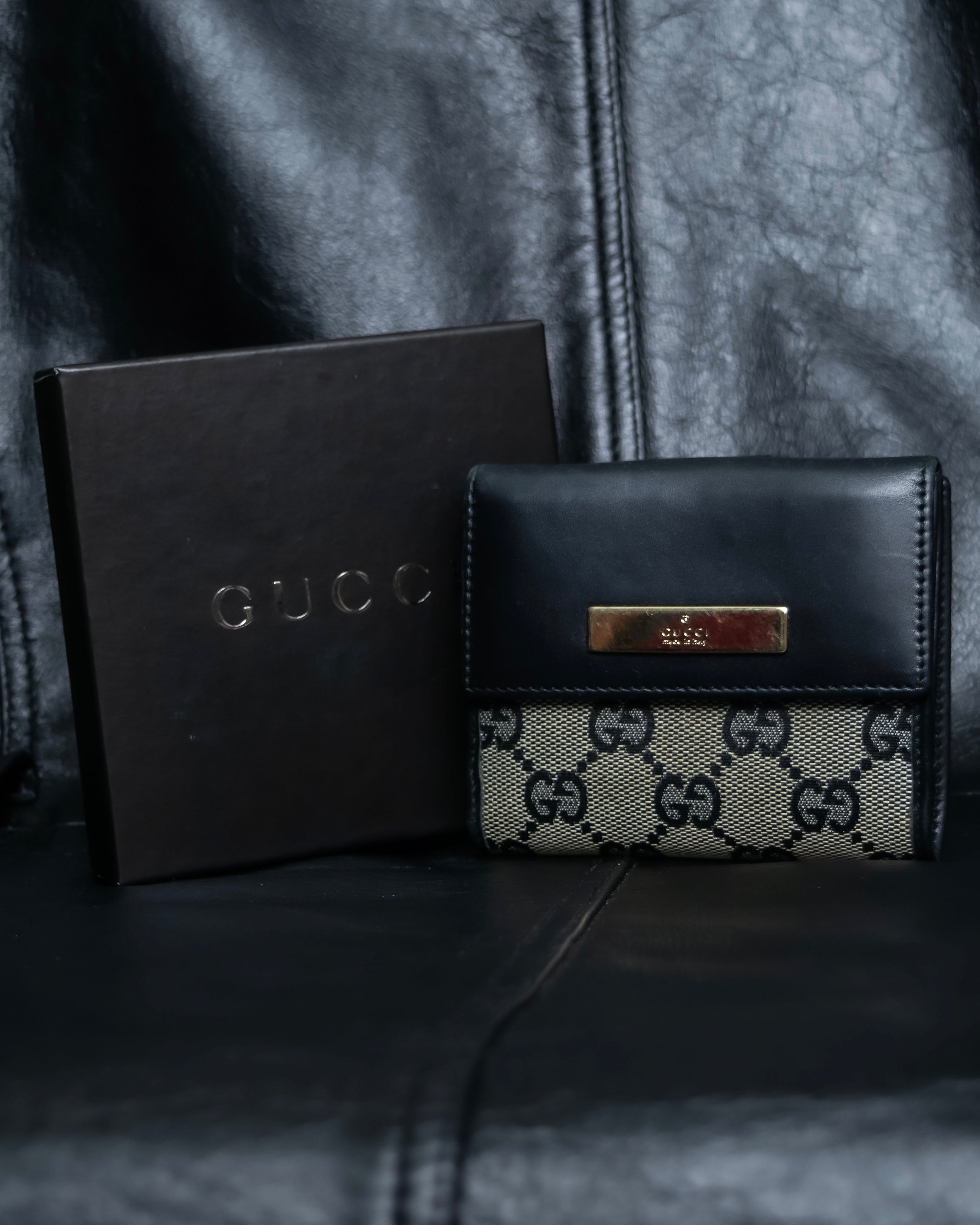 "GUCCI" GG pattern leather compact wallet