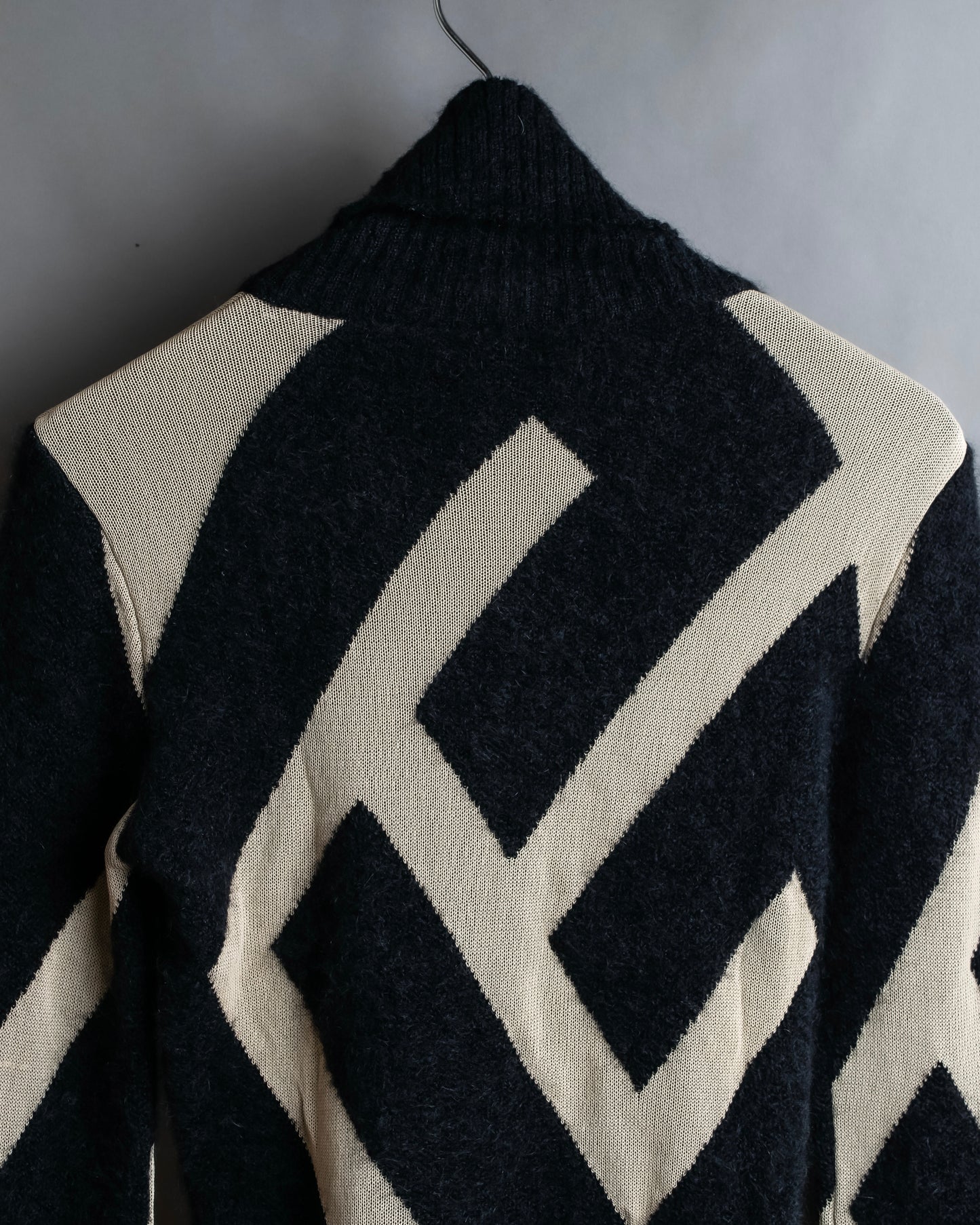 "BALMAIN" Geometric pattern turtleneck ribbed knit pullover