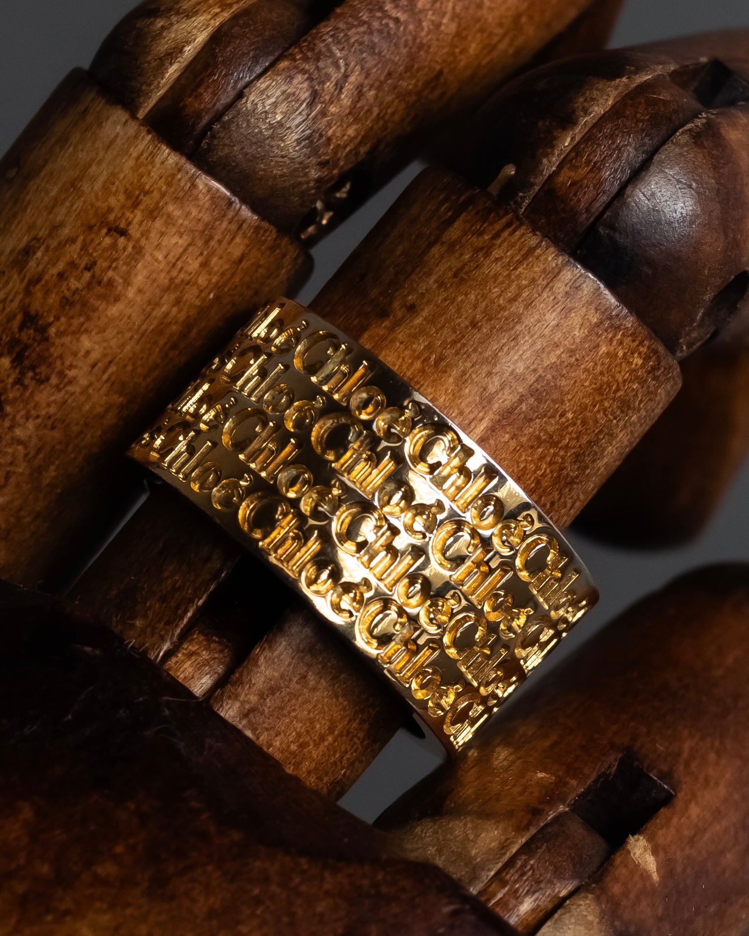 "Chloe" Logo engraved design gold tone ring