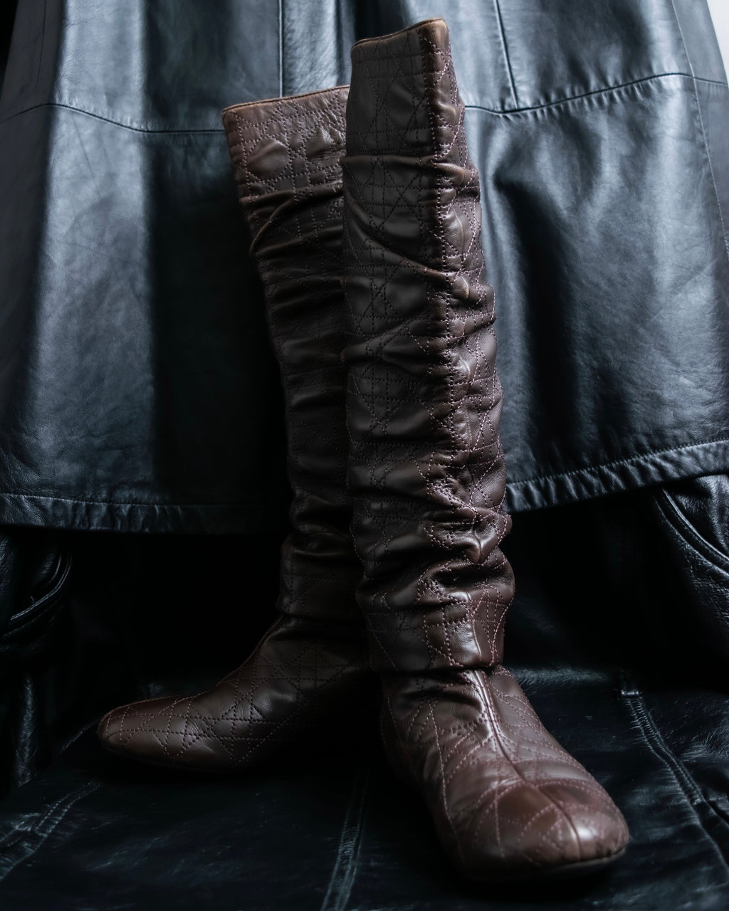 “Christian Dior” Brown Cannage leather long boots