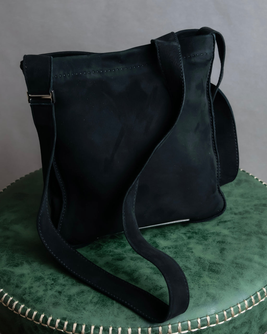 "HERMES" Tout en Douceur black suede panel line shoulder bag