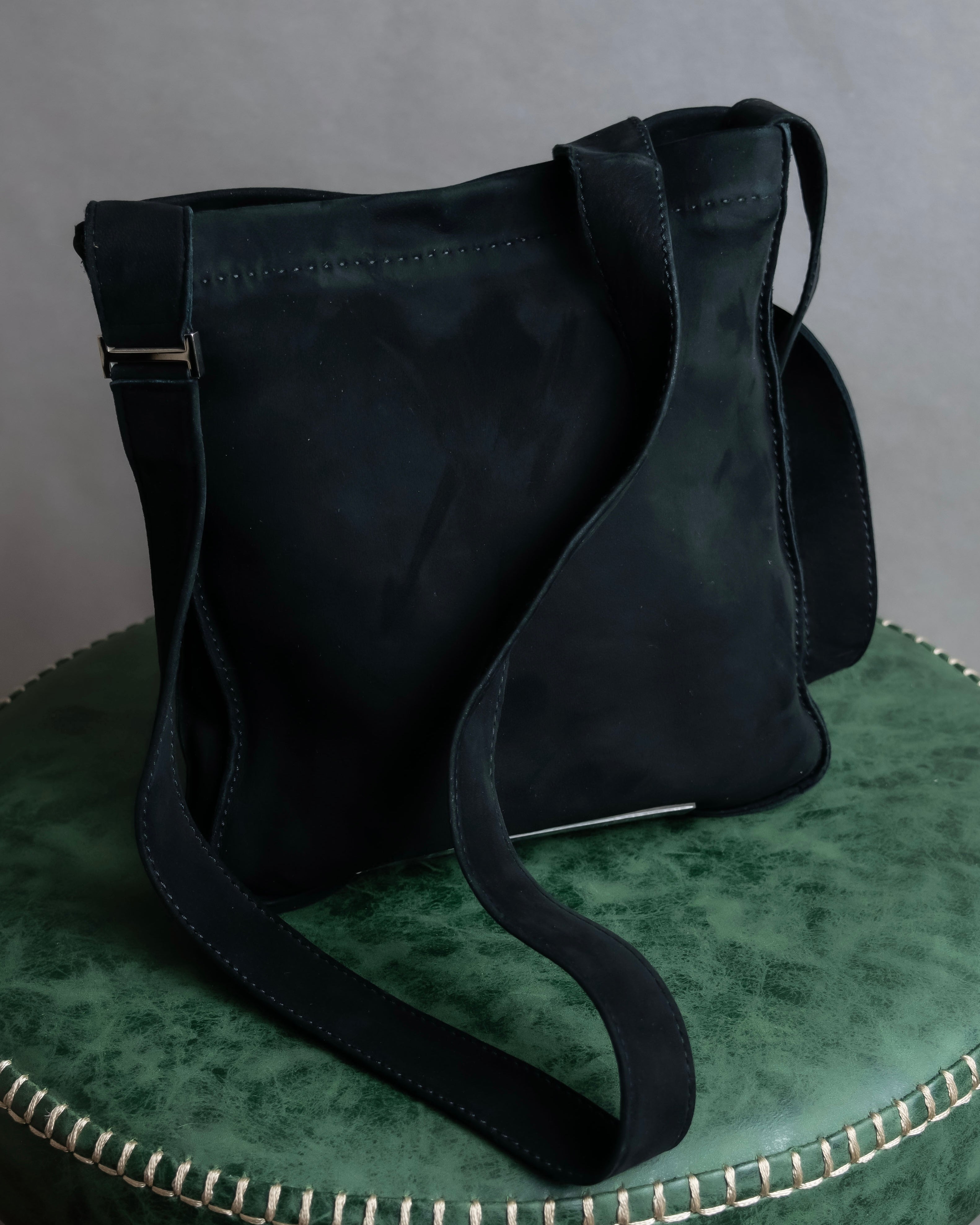 "HERMES" Tout en Douceur black suede panel line shoulder bag
