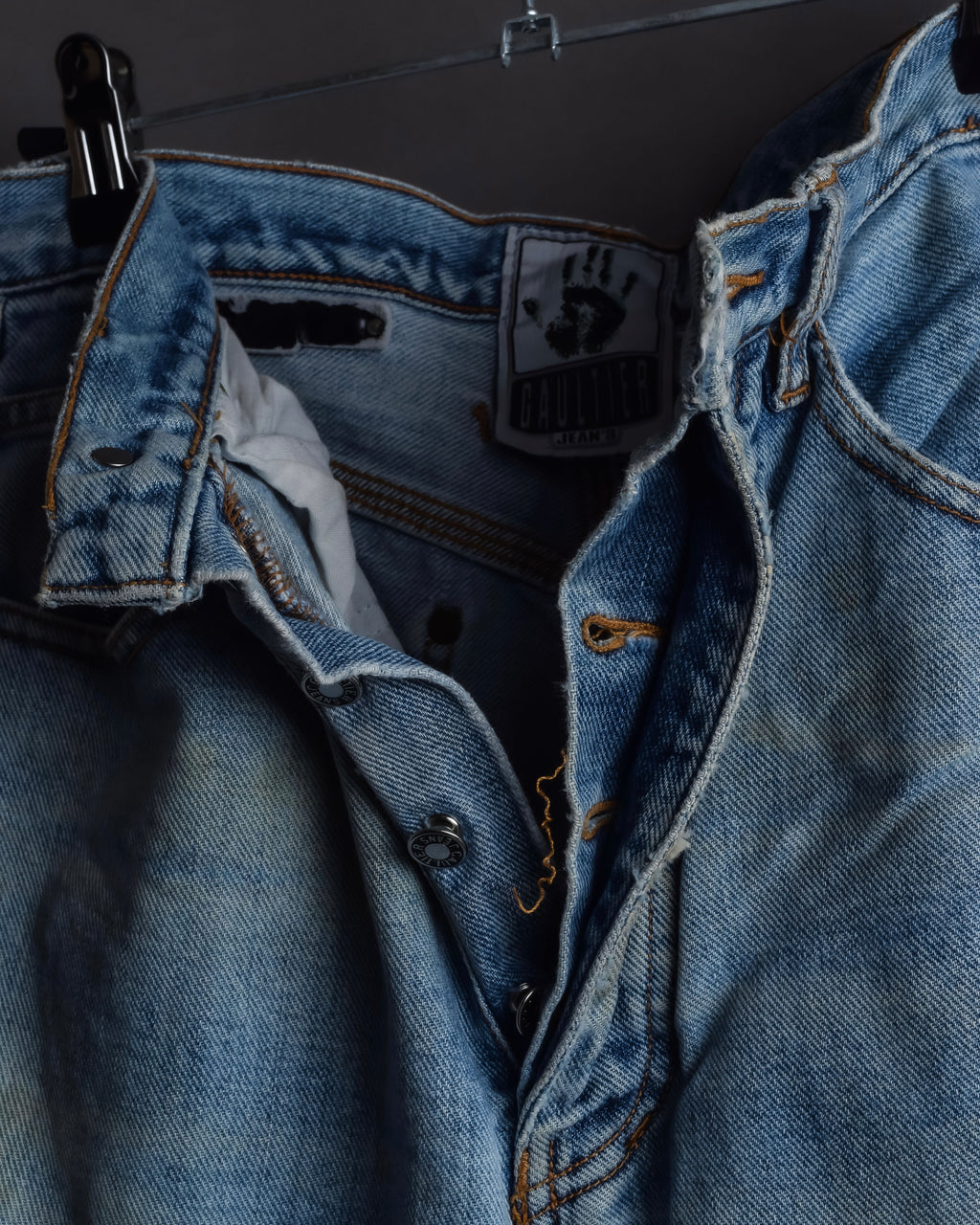 "JEAN PAUL GAULTIER JEANS" Beautiful fade button fly straight denim