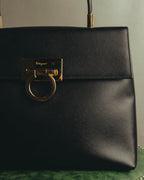 "Salvatore Ferragamo" 90's-00's Structured gancini leather top handle bag