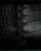 "YVES SAINT LAURENT" Whip stitch design crocodile foil stamped leather hand bag