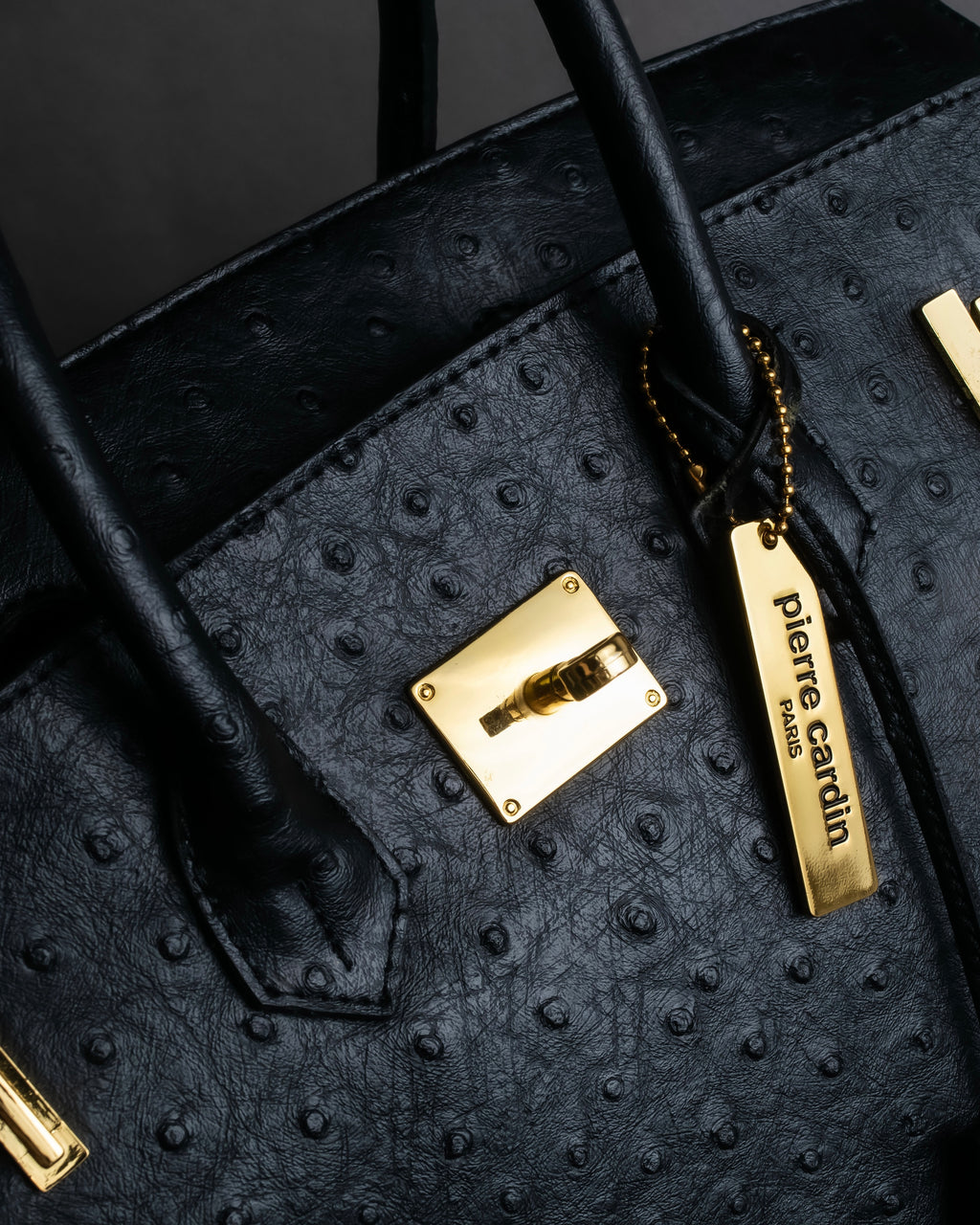 "Pierre Cardin" Turnlock design ostrich leather top handle bag