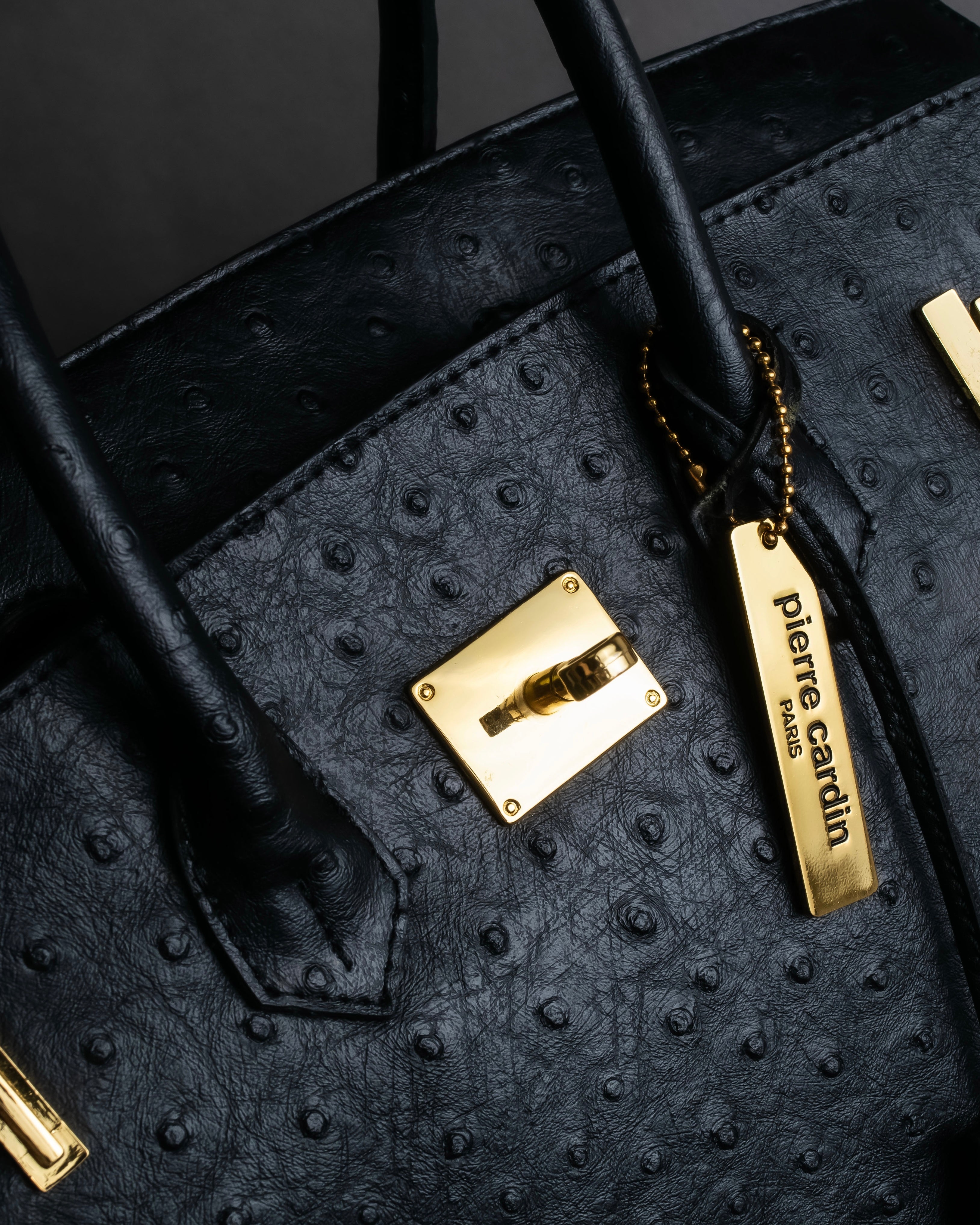 "Pierre Cardin" Turnlock design ostrich leather top handle bag