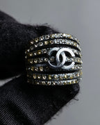 "CHANEL" 97AW Karl Lagerfeld double C logo rhinestone design ring