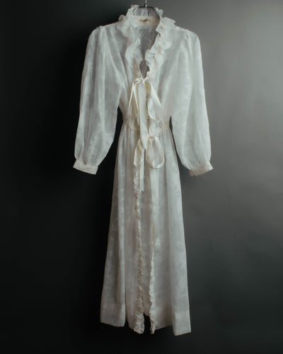 “Yves Saint Laurent” 80’s-90’s Sheer floral ruffle lingerie robe