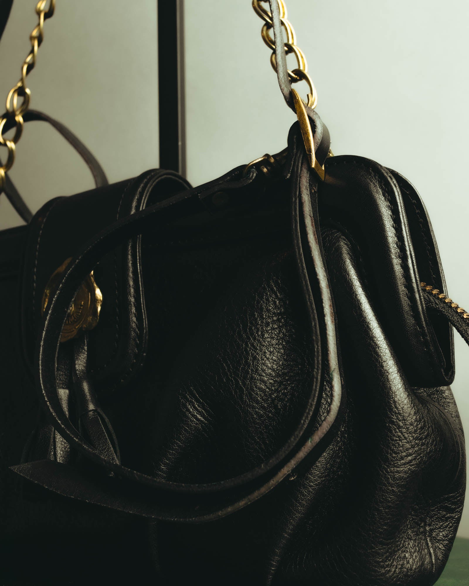 “SAN HIDEAKI MIHARA” 2000’s-2010’s black leather chain shoulder bag