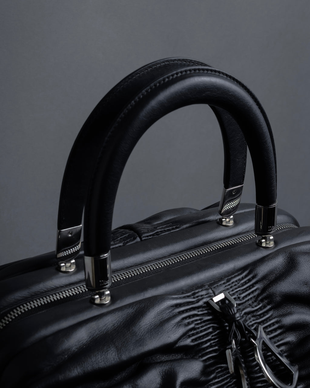 "Christian Dior" CD motif charm design gathered leather hand bag