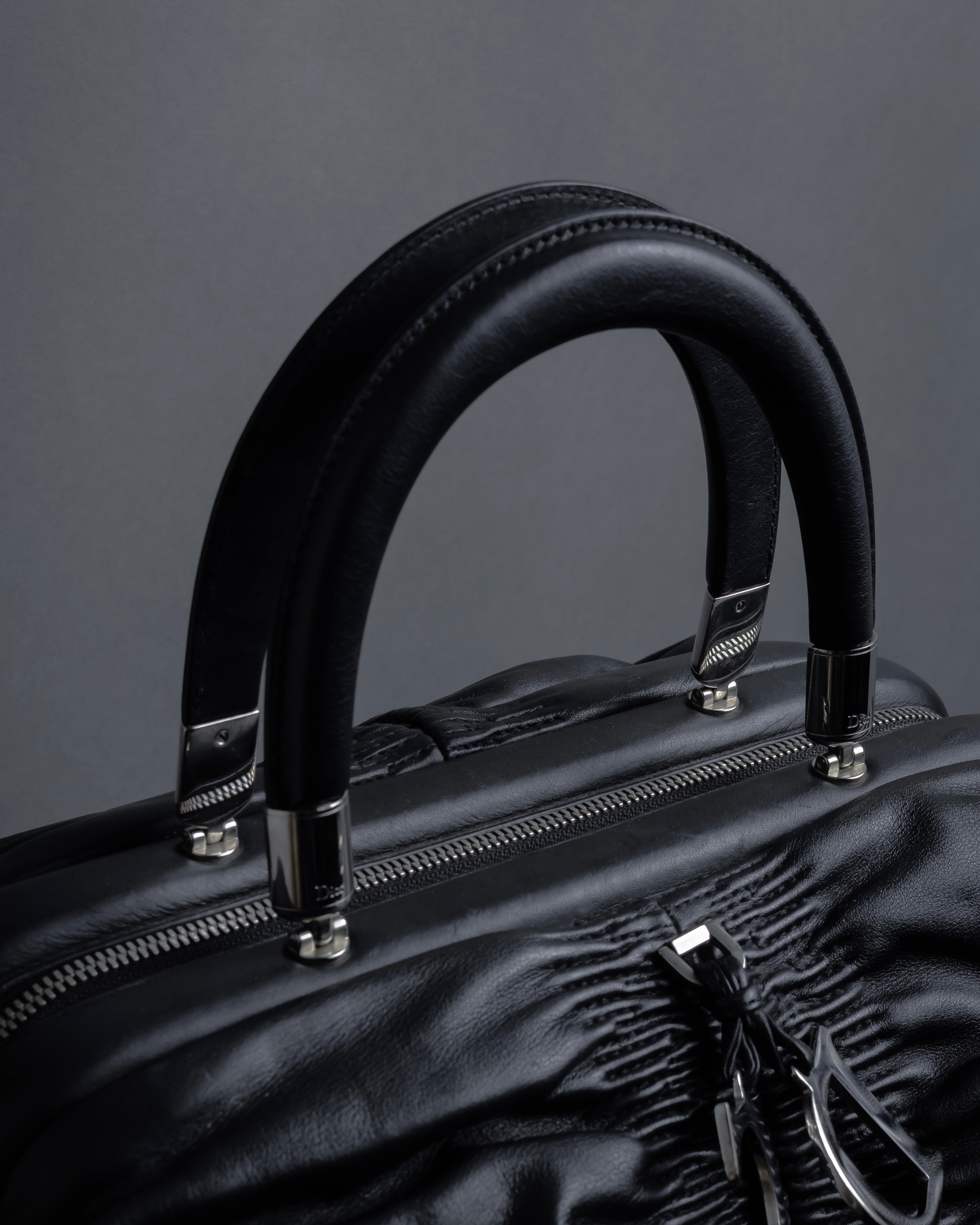 "Christian Dior" CD motif charm design gathered leather hand bag