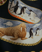 "Salvatore Ferragamo" 90's-00's Vintage arctic fauna and scrolling ribbon silk scarf