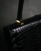 "Yves Saint Laurent" 90’s croc embossed whipstitch trapeze handbag