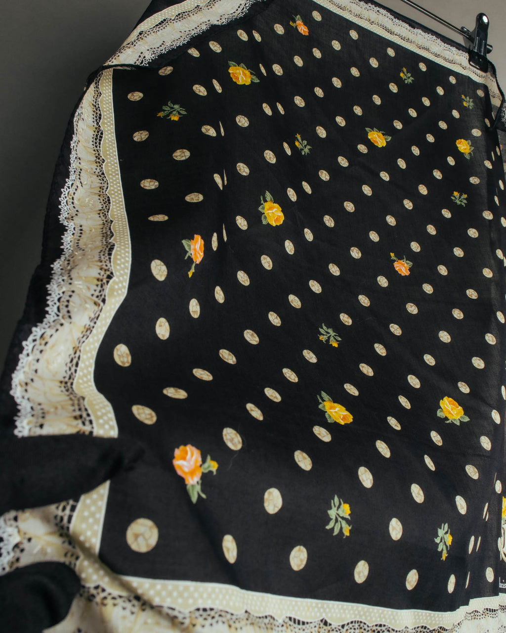 “Christian Dior” 90’s-00’s Romantic dot floral handkerchief scarf