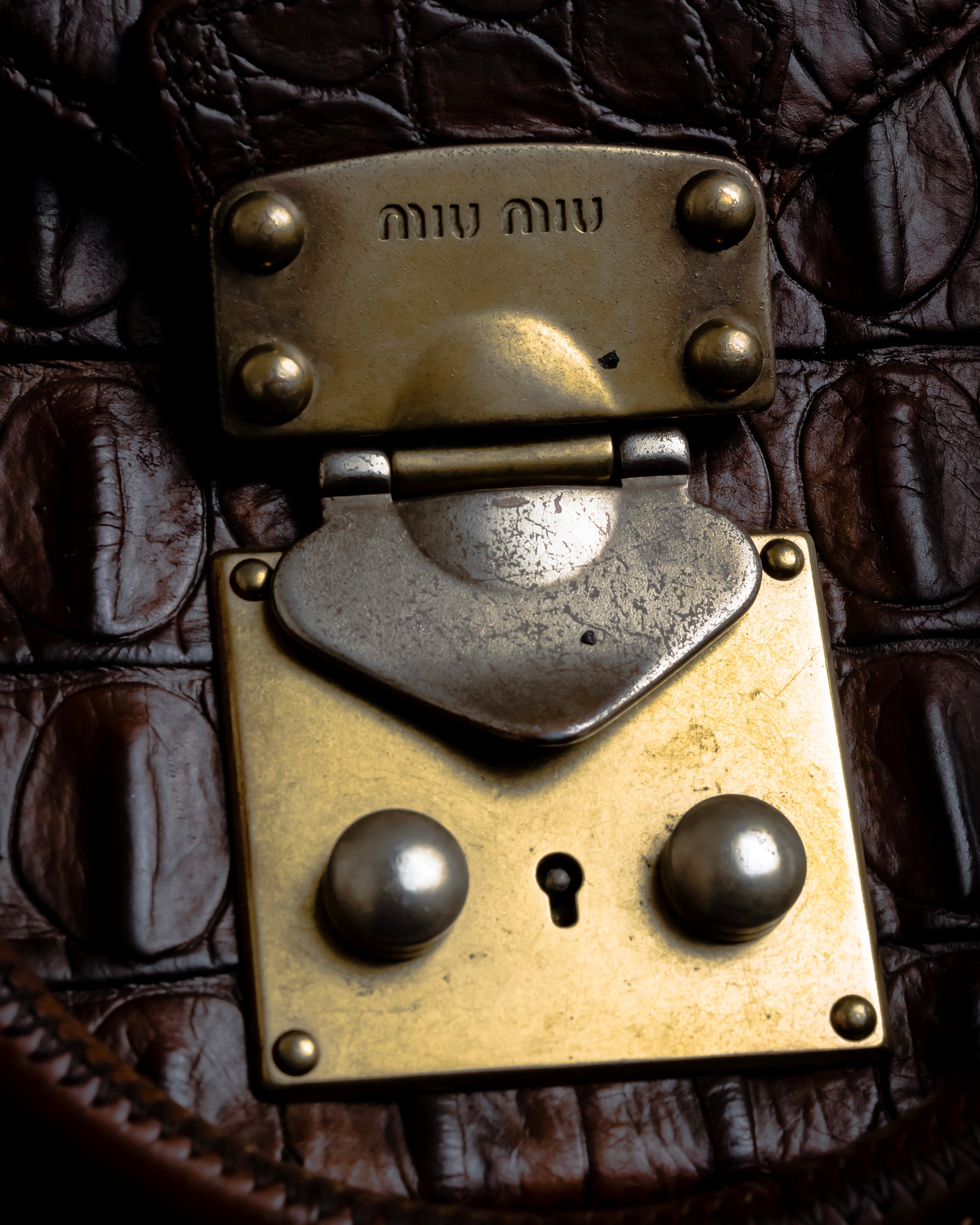 "MIU MIU" Antique design crocodile embossed leather 2way bag