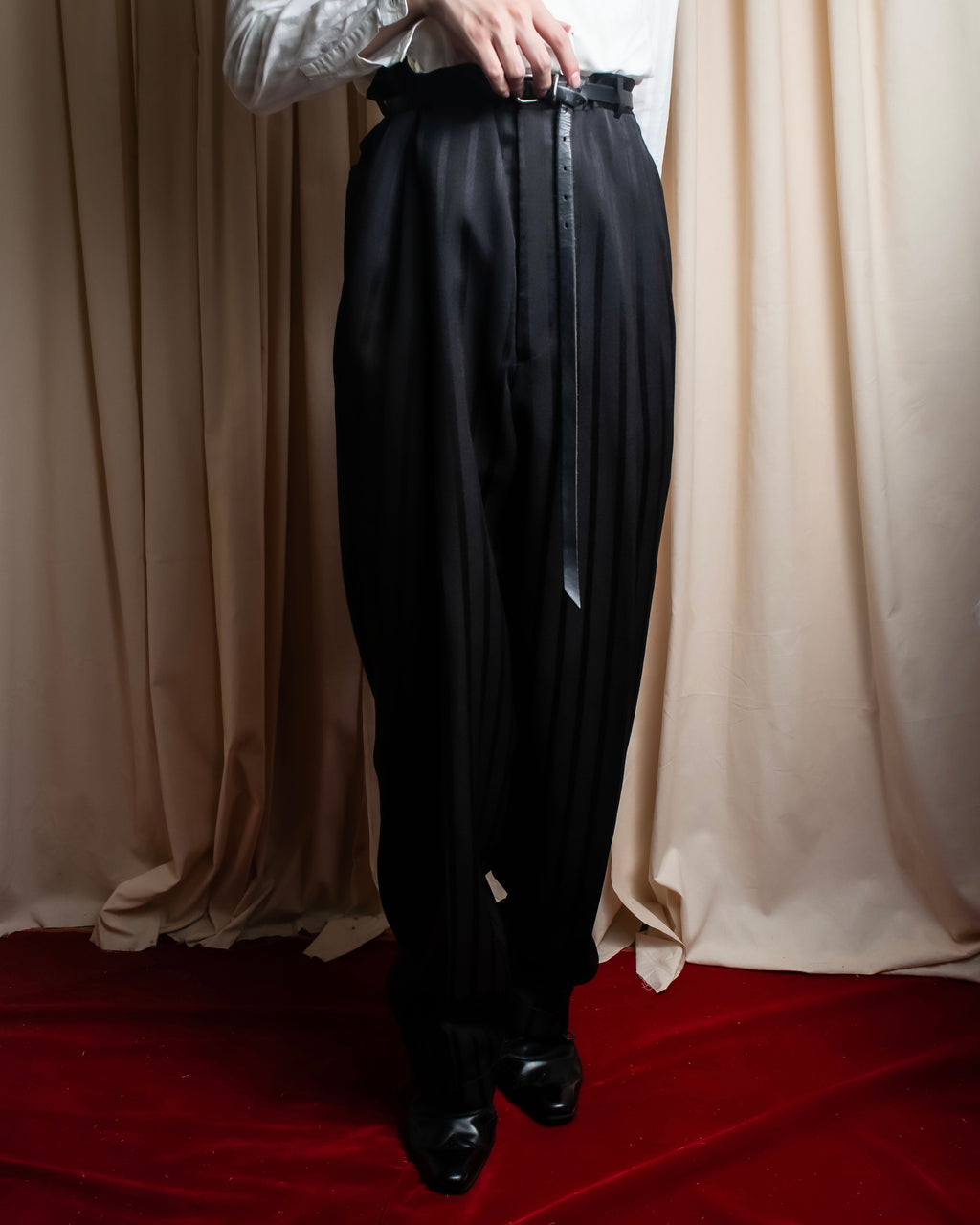 "Vintage subtle gloss striped wide slacks"