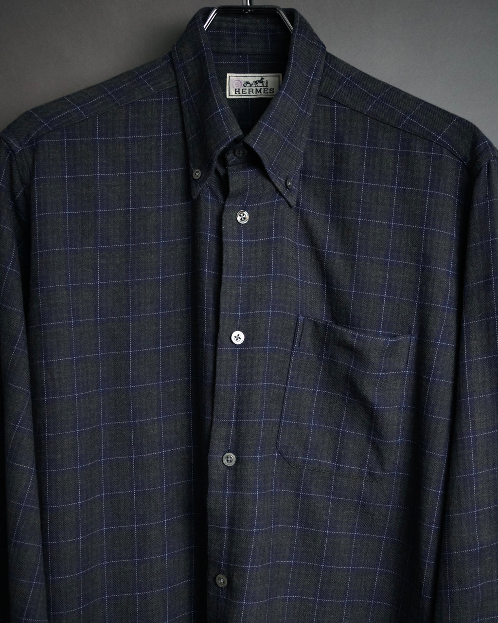 “HERMES” 90’s–00’s Windowpane cotton button down shirt