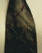 "Yves Saint Laurent" 80's-90's Olive silk jacquard necktie