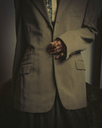 -SPECIAL- "Hermès" 80's-00's Leather collar tailored blazer