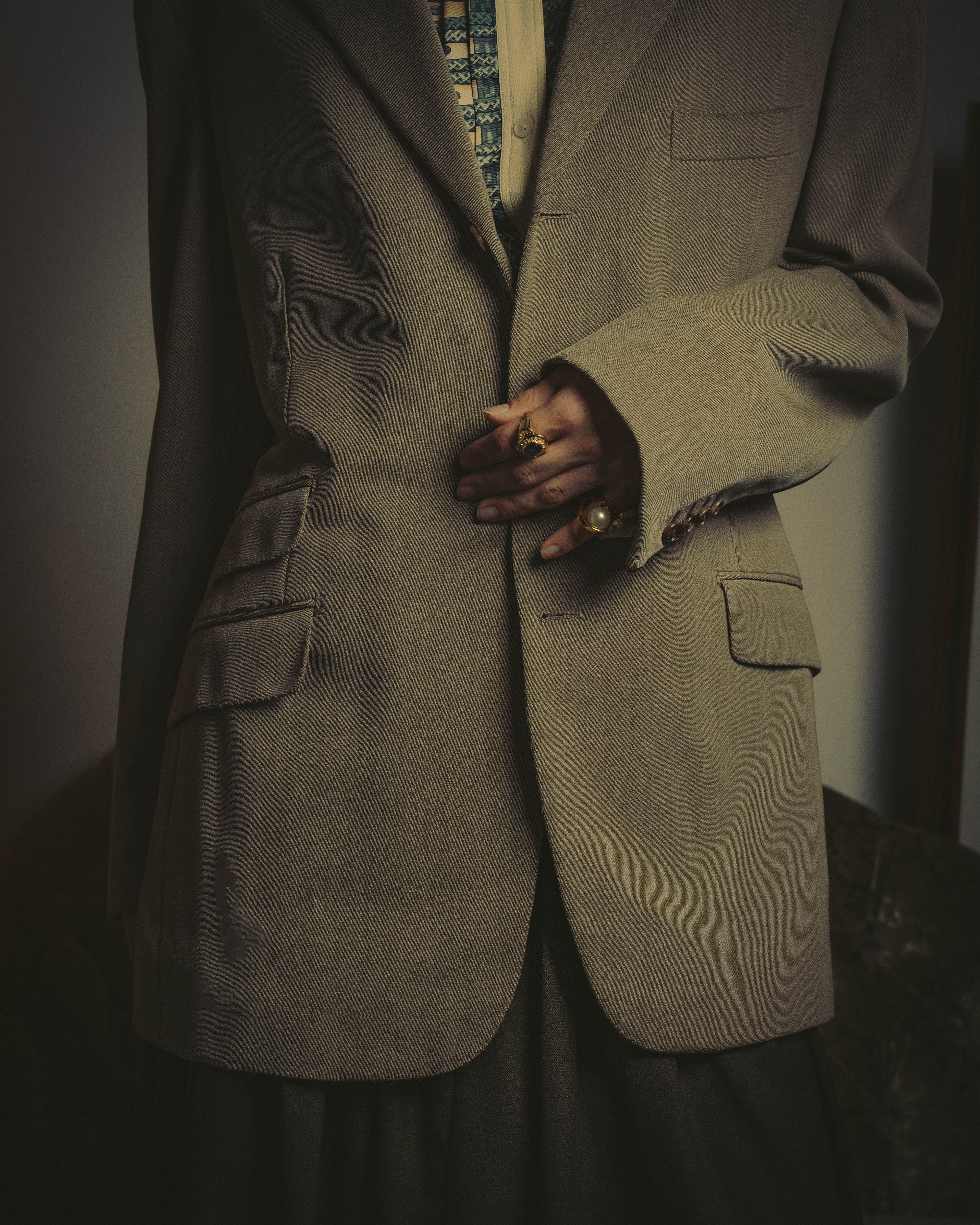 -SPECIAL- "Hermès" 80's-00's Leather collar tailored blazer