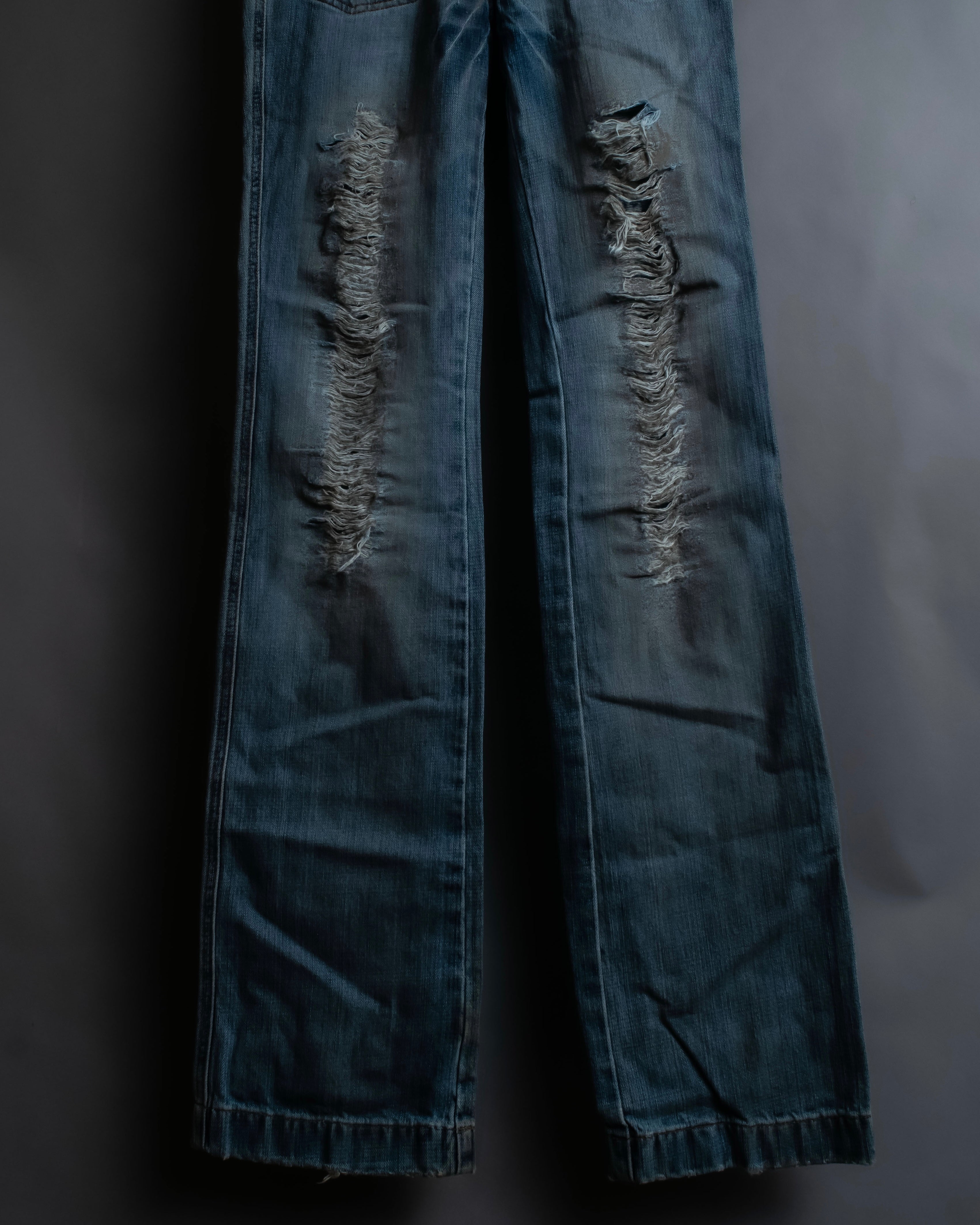 "Dolce & Gabbana" Gold zip detail distressed straight denim