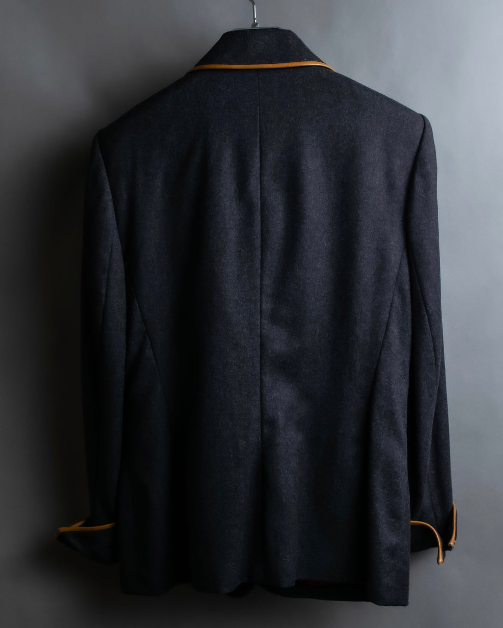 "HERMES" Vintage leather piping design belted tailored jacket