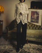 -SPECIAL- "CHANEL" 10's-20's Embellished floral lace and pearl check oversized shirt