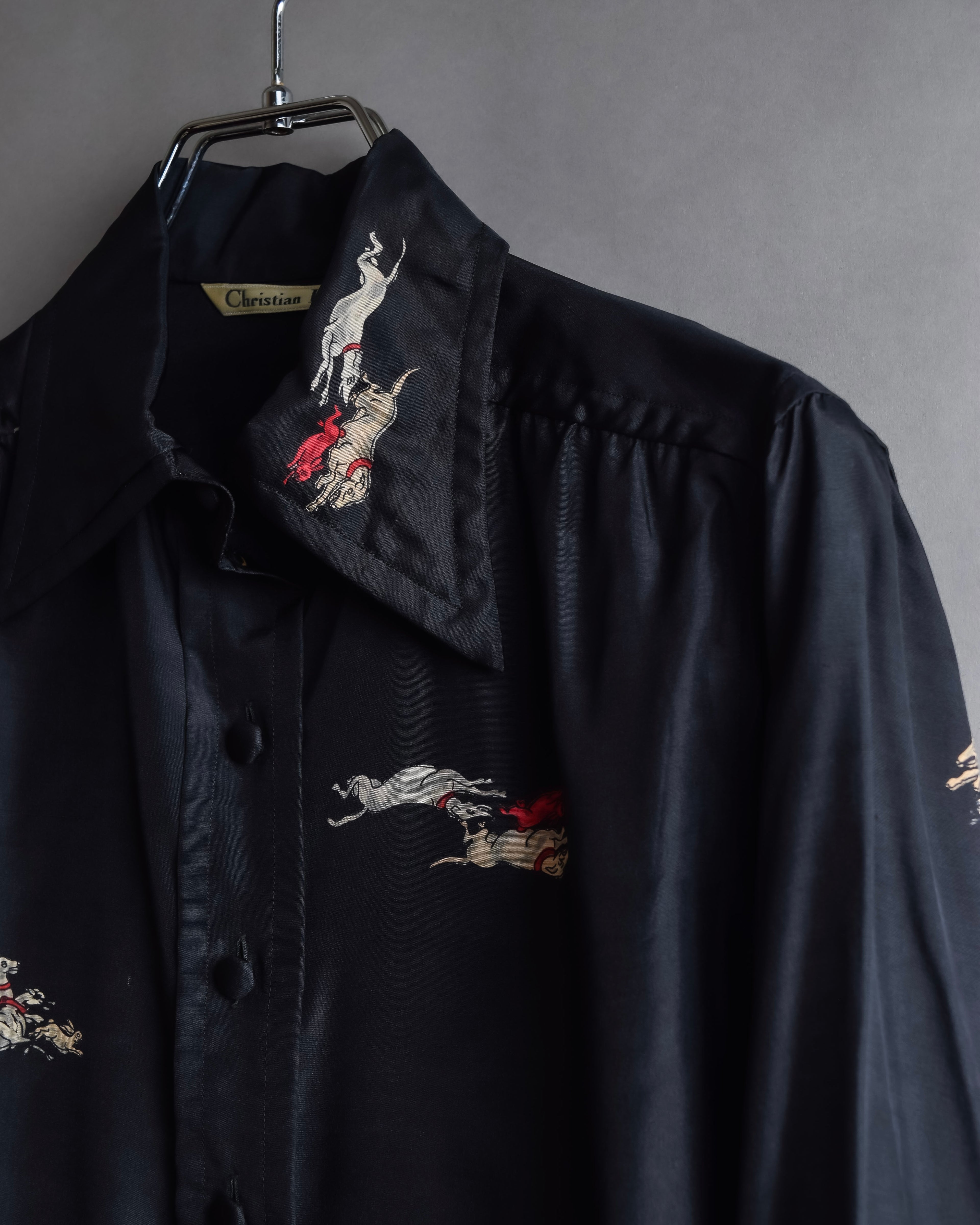"Christian Dior" Hand painted greyhound motif silk blouse
