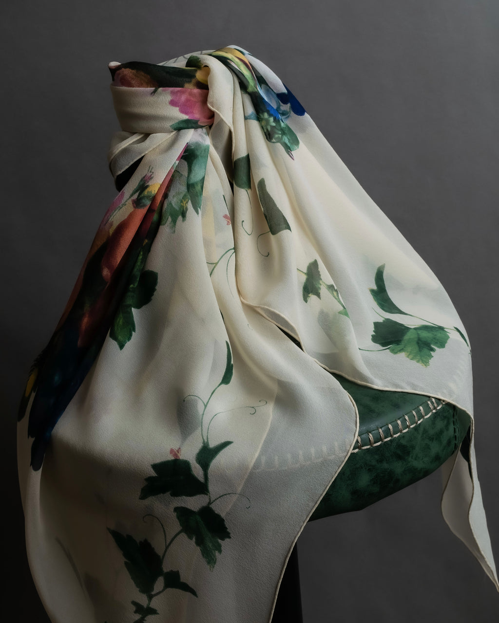 "Christian Dior" Wreath floral design silk scarf
